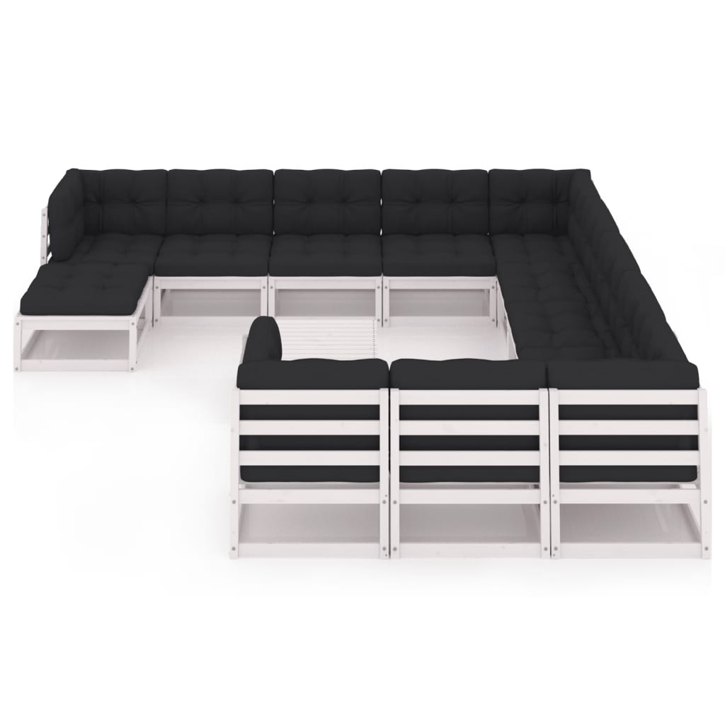13-tlg. Garten-Lounge-Set mit Kissen Weiss Kiefer Massivholz